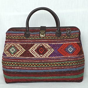 Carpet Bag, Kilim Bag,Weekender Bag,Western Bag,Gift For Women,Travel Kilim Bag,Handmade Bag,Leather Bag,Tapestry Bag