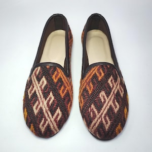 38EU/8US/6UK Women Original Kilim shoes, Women Handwoven vintage Kilim Shoes, One of a Kind Kilim Loafer, Kilim shoes with leather trim