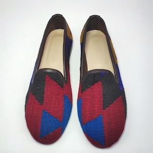 38EU/8US/6UK Women Original Kilim shoes, Women Handwoven vintage Kilim Shoes, One of a Kind Kilim Loafer, Kilim shoes with leather trim