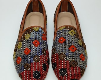 Women's Carpet Loafer 42EU(12US), Comfy Vintage Kilim Shoes, Turkish Kilim Loafer,Unigue Shoes, Traditional Loafer, Bohemian Shoes, Boho