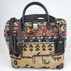 Handcrafted Vintage Turkish Carpet Weekender Bag with Leather Trim