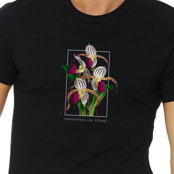 Vintage Botanical Orchid Illustration Shirt - Orchid T-shirt - Paphiopedilum stonei