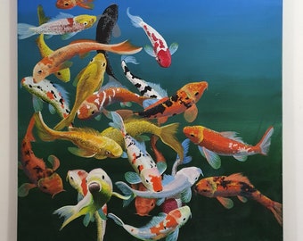 Dipinto originale, "Koi Fish", acrilico su tela, 80x60 cm