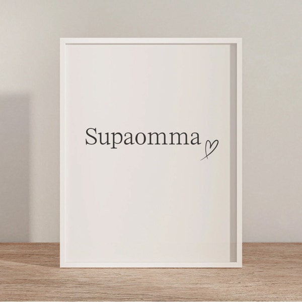 Poster "Supaomma", Geschenk für die Oma zum Valentinstag, schwarz-weiß, Typographie, schlichtes Design
