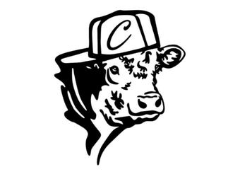 Custom Initial Cow Backwards Hat Decal /Truck decal/Car decal/Squatted Truck decal