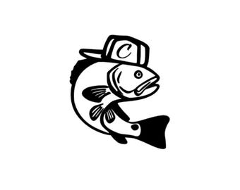 Custom Initial Fish With Backwards Hat Decal /Truck decal/Car decal/Squatted Truck decal