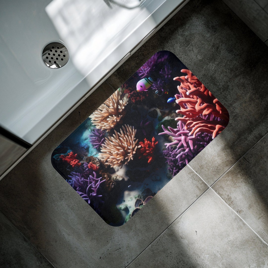 Coral Reef Art Decor Bath Mat Aesthetic Cottagecore Nature Inspired ...