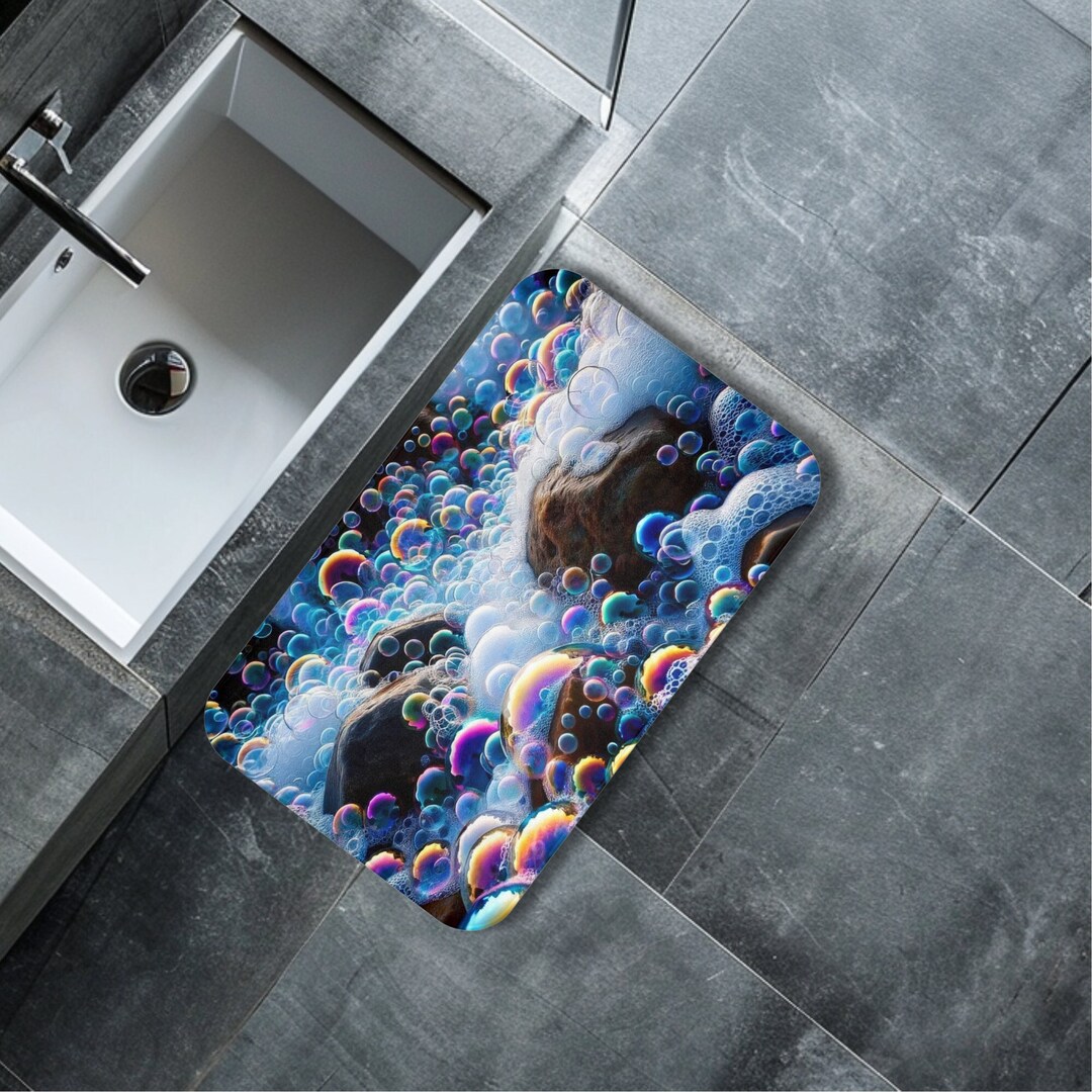 Rock and Bubble Bath Mat Set Aesthetic Cottagecore Nature Inspired Anti