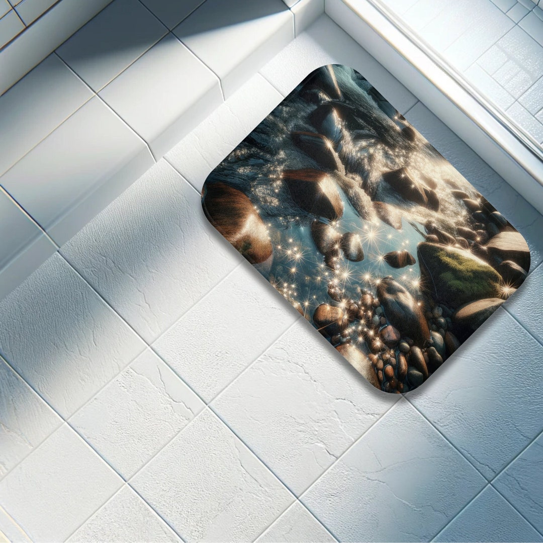 River Rock Bath Mat Set Aesthetic Cottagecore Nature Inspired Anti Slip