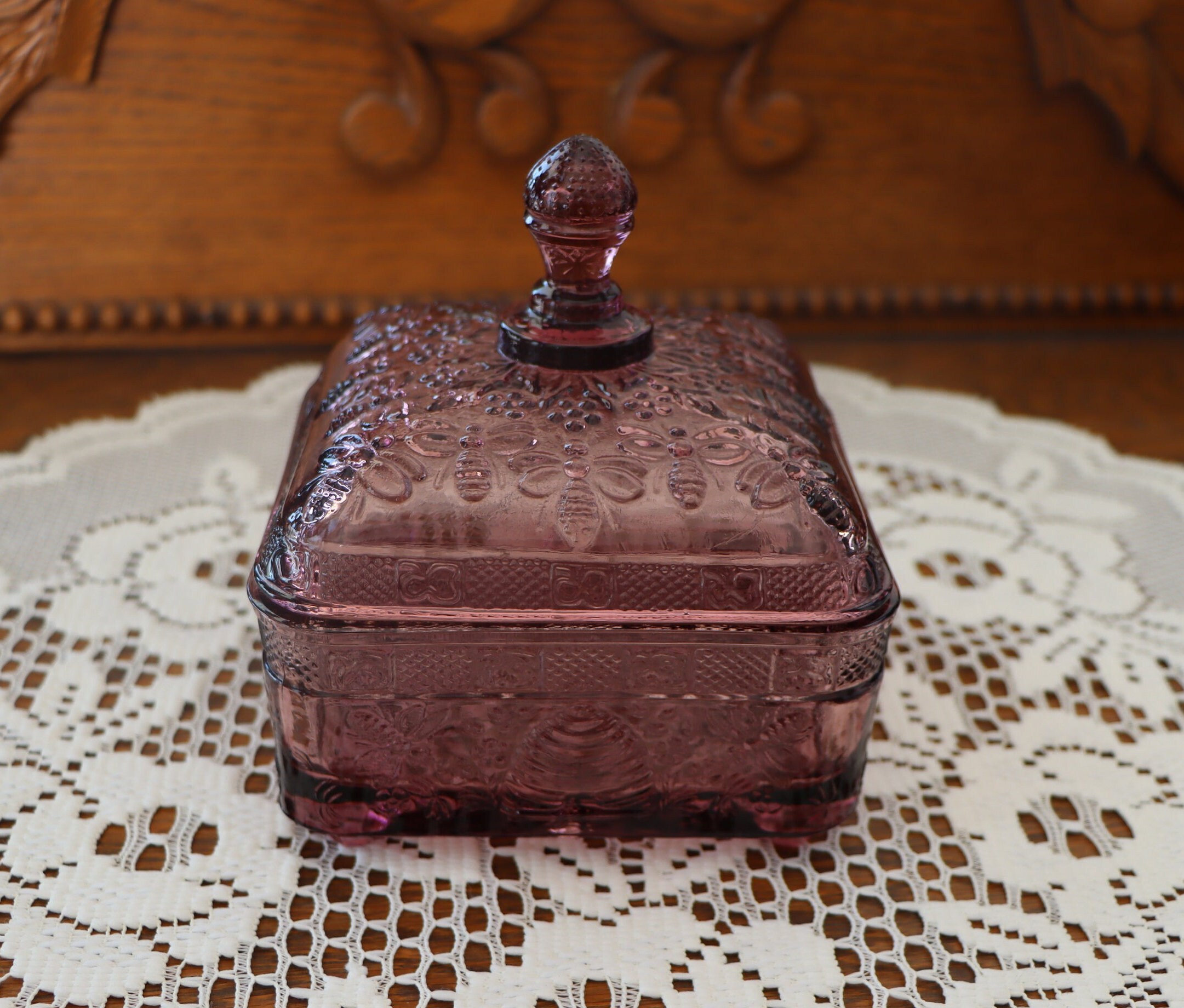 Vintage Tiara Amethyst Indiana Glass Bee Hive Candy Dish 1970s Etsy