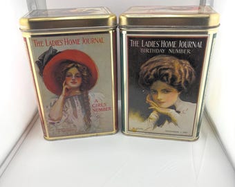 Vintage Cheinco Reproduction of The Ladies Home Journal 1909/1910 Magazine Cover Tin Canisters