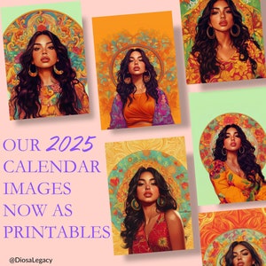 Latina Art Prints from our 2025 calendar 12 Mexican Afro Latina Women Plus 3 Bonus images Printable Wall Art 50% proceeds for LA Wildfires
