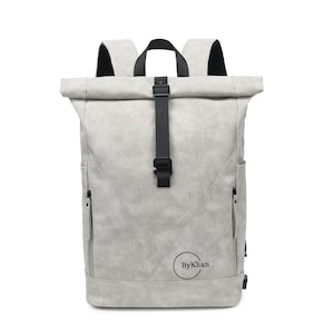 ByKhan Rolltop Backpack - Water Resistant PU Leather Travel Bag for Men and Women - Laptop Bag, used as Hand Luggage, Hiking