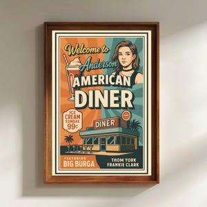 Retro American Diner Poster, Vintage Diner Art, American Wall Design, Vintage Decor, Digital Download, Dining Room Wall Art, Old Style Art