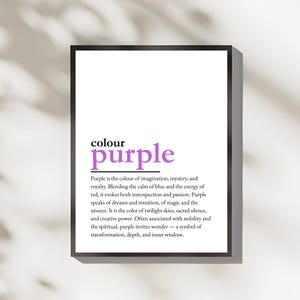 Definizione di colore viola / Stampa artistica da parete viola / Poster con citazione di colore viola / Decorazione con definizione / Decorazione moderna per la casa / Arte con definizione di parola