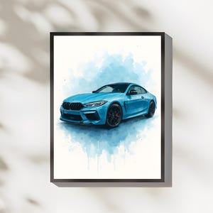 BMW M8 Watercolor Digital Wall Art | Minimalist BMW Poster | Gift for Car Lover | Sport Car Wall Decor | Minimalist Digital Watercolor Art