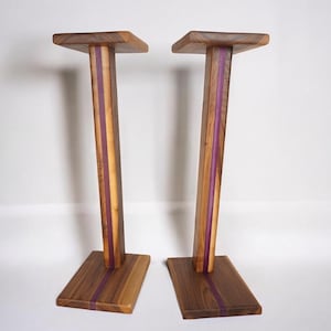 Modern Solid Wood Speaker Stands with Custom Accent Stripe – Available in Walnut, Oak, Cherry, or African Mahogany