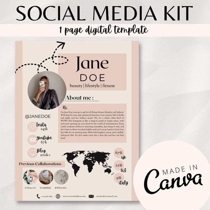 Aesthetic Canva Media Kit Template Digital 1page Influencer Press
