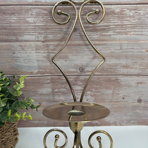 Metal Wall Candle Plant Flower Holder, Scrolled Gold Finish Metal Wall Art, Mid Century Decor, Candle Sconce, 80s Decor