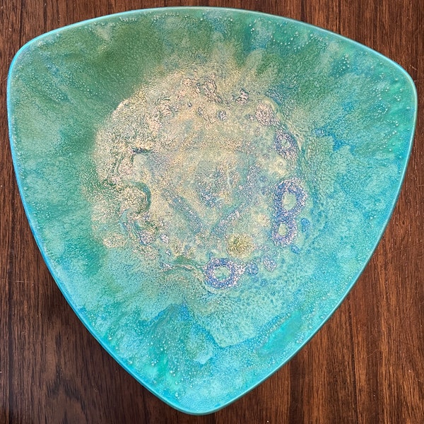 Vintage Midcentury Holland Mold Turquoise/Green Triangle Footed Dish Tray