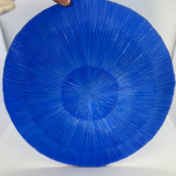 Cobalt Blue Glass Platter- reverse ribbed Starburst pattern, 13" wide