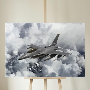 Toile F-16, impression viper F-16, faucon de combat F-16, art mural aviation, toile avion de chasse, décoration murale avion de chasse, cadeau militaire, aviation