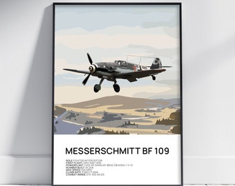 Messerschmitt Bf 109 Poster BF-109 Print Bf109 Poster Bf109 Print Messerschmitt Poster Luftwaffe Poster Aviation Poster Aviation Print