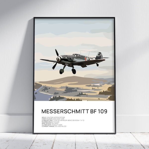 Messerschmitt Bf 109 Poster, BF-109 Druck, Luftfahrt Poster, Luftfahrt Druck, Kampfflugzeug Poster, Luftfahrt Geschenk, Luftfahrt Kunstwerk