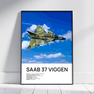 Saab 37 Viggen Poster, Saab Viggen Print, Aviation Poster, Fighter Aircraft, Aviation Wallart, Aviation Gift, Aviation Artwork, Fighter Jet
