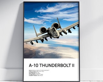 A-10 Thunderbolt II Poster A-10 Warthog Print A10 Poster A 10 Thunderbolt Print Aviation Poster Fighter Aircraft Aviation Wallart Aviation