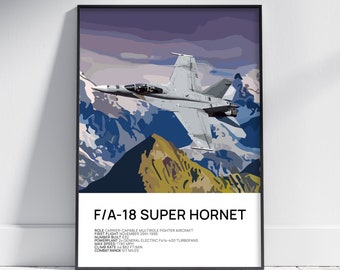 F/A-18 Super Hornet Poster FA-18 Print FA18 Print FA18 Poster Aviation Poster Fighter Aircraft Aviation Wallart Aviation Gift Aviation