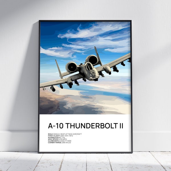 A-10 Thunderbolt II poster, A-10 Warthog print, luchtvaart poster, gevechtsvliegtuigen, luchtvaart Wallart, luchtvaart cadeau, luchtvaart artwork, print