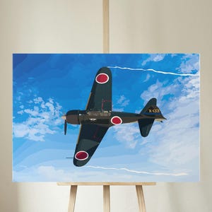 Japanese WWII Fighter Mitsubishi A6M Zero Wall Art - Map/flag