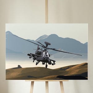 AH-64 apache canvas, apache helikopter print, X, luchtvaart kunst aan de muur, straaljager canvas, straaljager muur decor, militair cadeau, luchtvaart
