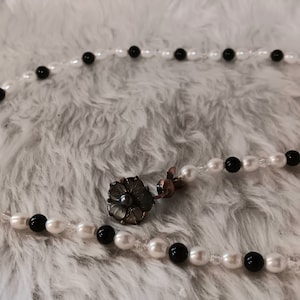 CLEARANCE SALE   Freshwater Cultured Pearls,  Onyx and Crystal Necklace with Mother of Pearl magnetic clasp