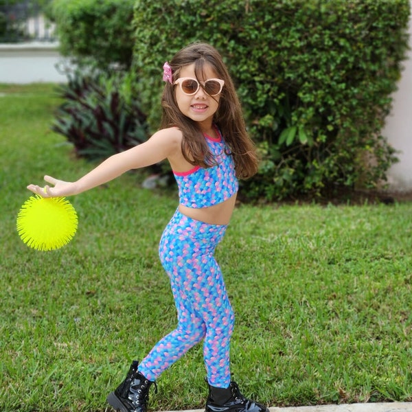 Girls Stylish Matching Activewear Top & Leggings Sets by So Miami, Vibrant Print