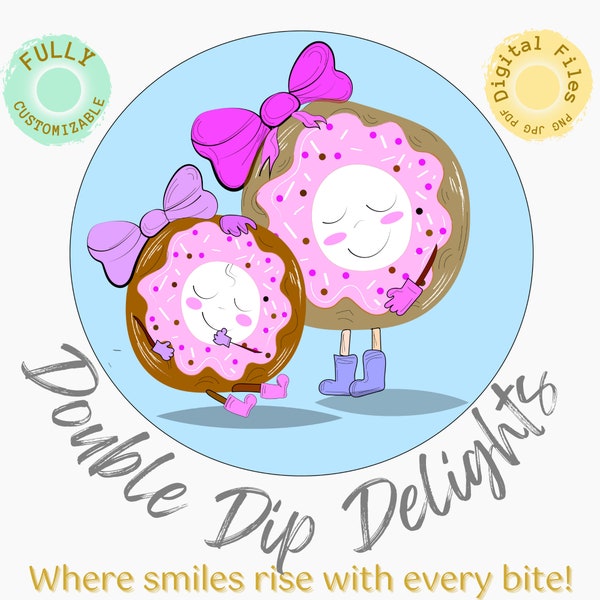Customizable Hand drawn Cute Funny Donut Logo, Sweet Shop, Sweeten Bakery Branding, Double the Flavor, Cartoon Donut Shop Identity