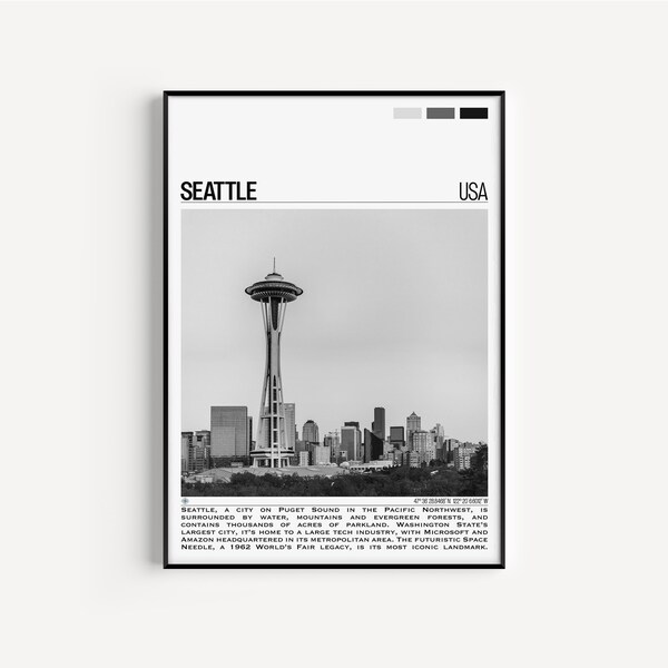 Seattle Print Black and White #2, Seattle Wall Art, Seattle Poster, Seattle Photo, Seattle Decor, Washington, USA, United States