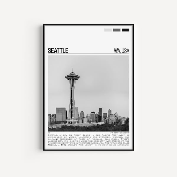 Seattle Print Black and White #2, Seattle Wall Art, Seattle Poster, Seattle Photo, Seattle Decor, Washington, USA, United States