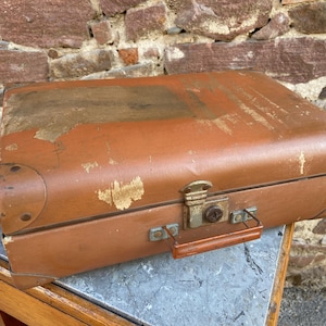 small vintage cardboard suitcase for child 1930 french suitcase Luggage