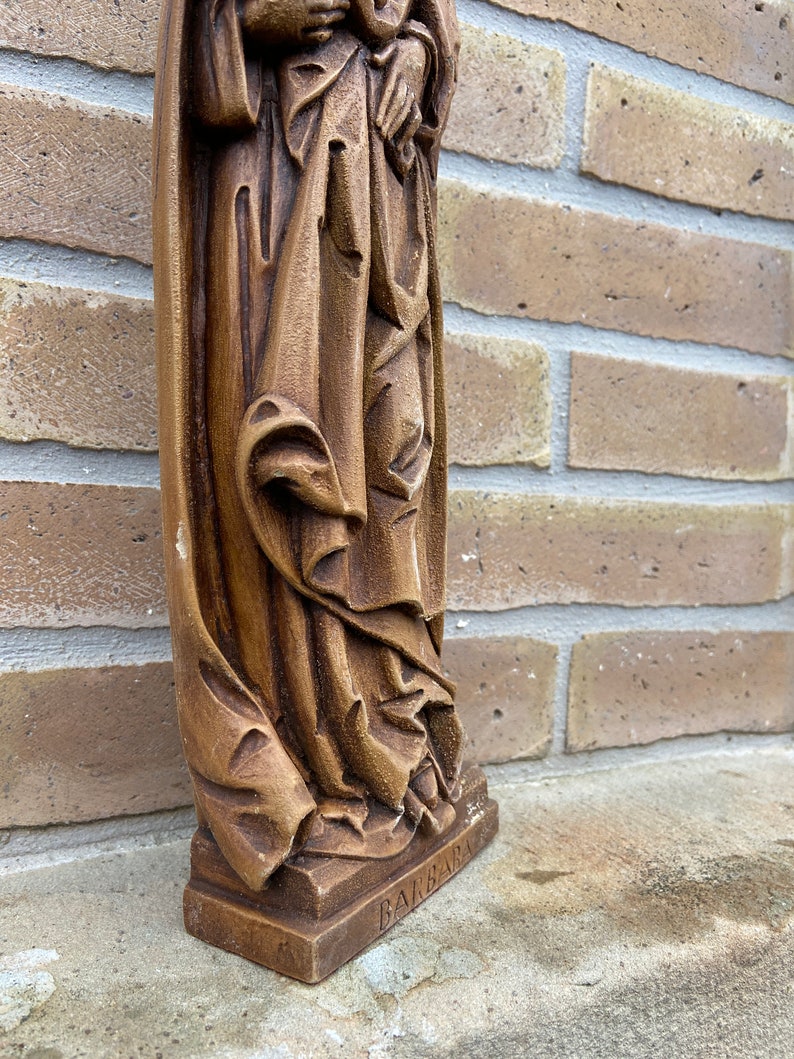 statue vintage madera de Santa Barbara Sainte Barbe pompier catholique religion image 6