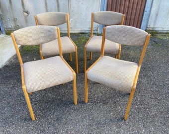 Set 4 chaises années 80 vintage en bois et laine scandinave SELF design Mid-century