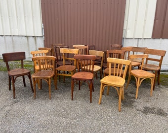 set of 20 chaises bistrot dépareillées 1950-60 Restaurant bar Dismatch café chairs french Baumann Bentwood