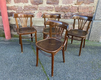 lot de 4 chaises Viennoise Bois courbé Restaurant Paris bistrot Fischel 1960 vintage Bentwood Ton style thonet Fischel