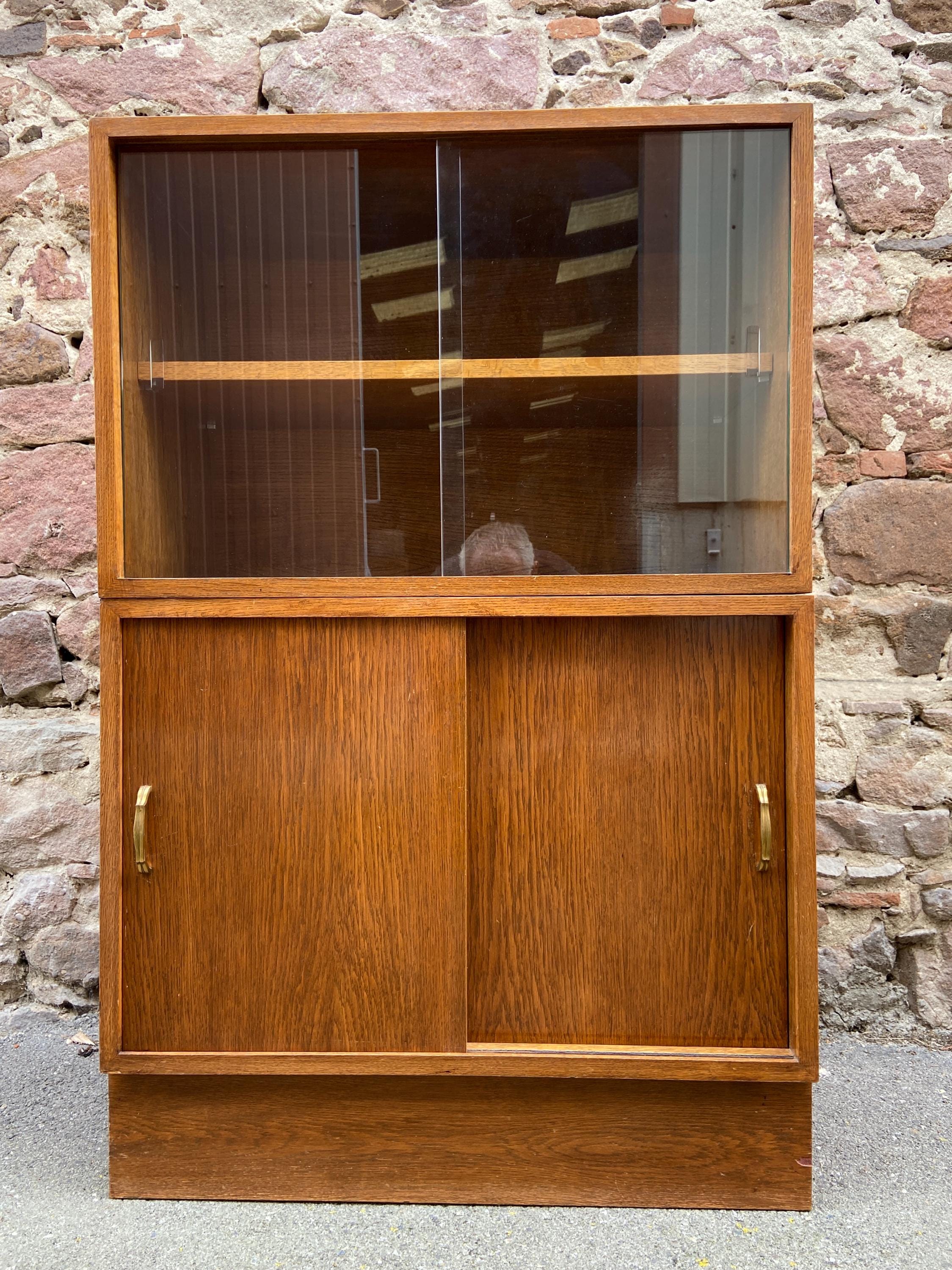 Bibliothèque Modulable En Noyer Et Chêne Type Md, 1950S French Design Vitrine Magasin Industriel Art Déco