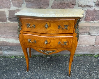 Commode galbée de style Louis XV marquetée & Dessus Marbre XX  Regence bois de rose vintage 1980s french rosewood Rococo