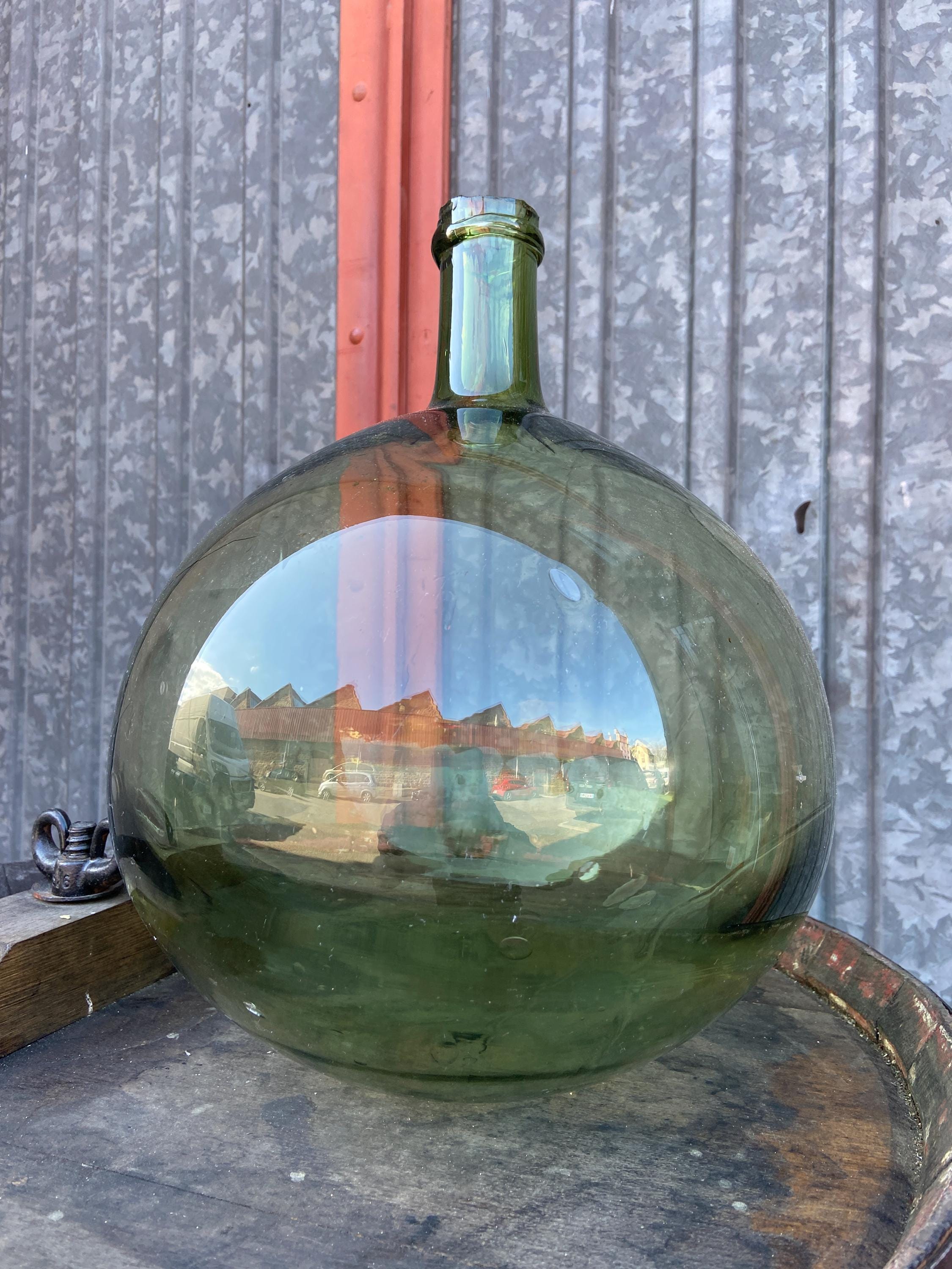 19th Century Antique French Demijohn Carboy Blown Glass Olive