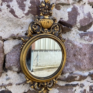 Vintage Louis XVI Empire Style Gilded Wood Mirror Witch 60s Italian Mirror Spiegel Baroque Shabby Chic