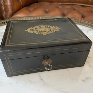 Boîte Ancienne, Petit Coffret En Bois Laiton Napoléon III, Bijoux, Jeux, Cartes  Monogramme