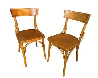 Ref. 729 Set of 2 bistro chairs, 1950s style, authentic French Bentwood restaurant/cafe chairs by Thonet No. 18.
